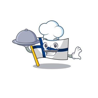 Gülümseyen bayrak Finlandiya yemek çizgi film tasarımlı bir aşçı olarak