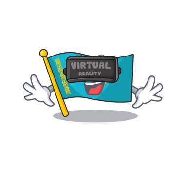 Sanal gerçeklik kulaklığındaki havalı bayrak Kazakistan karakteri