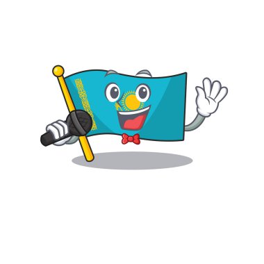 Mikrofon tutarken Kazakistan bayrağı şakıyan çizgi film