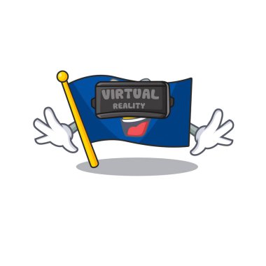 Sanal gerçeklik kulaklığındaki havalı Kosova bayrağı karakteri