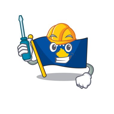 Çizgi film karakteri tarzında sunulan havalı otomotiv bayrağı