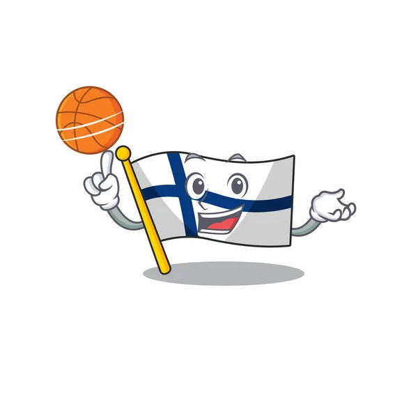 Maskoten flagga Finland tecknad karaktär stil med basket — Stock vektor