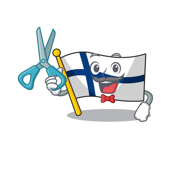 Barbeiro feliz bandeira finland mascote desenho animado estilo de personagem — Vetor de Stock