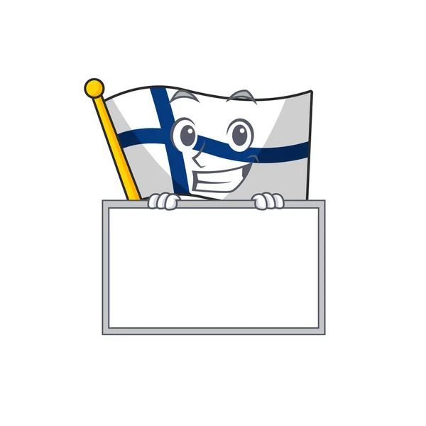 Grinsen mit Board Flagge Finnland Cartoon-Charakter-Stil — Stockvektor
