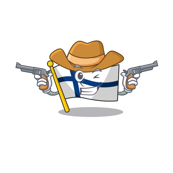 Drapeau finland personnage de bande dessinée comme un Cowboy tenant des armes — Image vectorielle