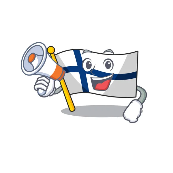 Drôle de style de dessin animé de drapeau finland avec mégaphone — Image vectorielle