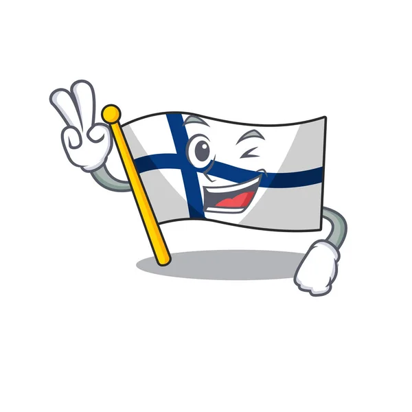 Flag finland Charakter karikatura styl se dvěma prsty — Stockový vektor