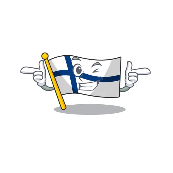 Funny flag finland maskot cartoon style with Wink eye — Stockový vektor