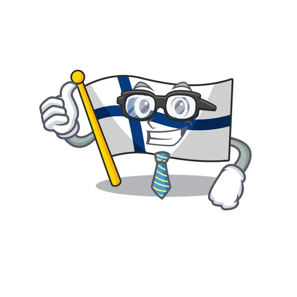 Cool Businessman bandera finland con personaje de dibujos animados — Archivo Imágenes Vectoriales