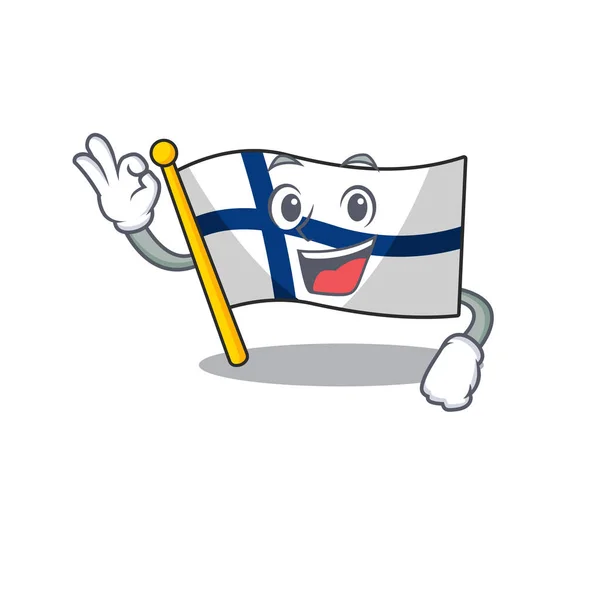 Dolce bandiera finlandese personaggio dei cartoni animati facendo un gesto Ok — Vettoriale Stock