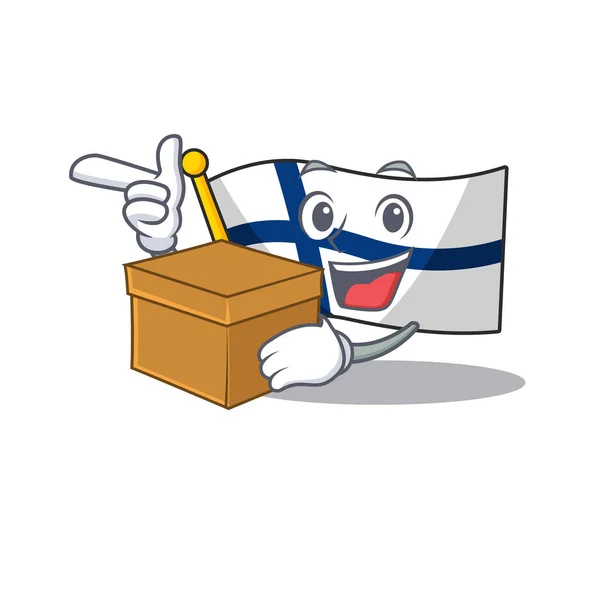 Mit Box super lustig Flagge Finnland Cartoon-Charakter-Stil — Stockvektor