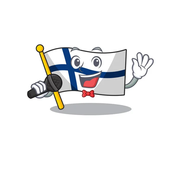 Kreslený zpěv vlajka finland při držení mikrofonu — Stockový vektor