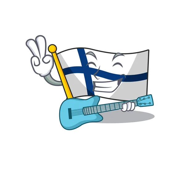 Abendessen coole Flagge Finnland Zeichentrickfigur Performance mit Gitarre — Stockvektor