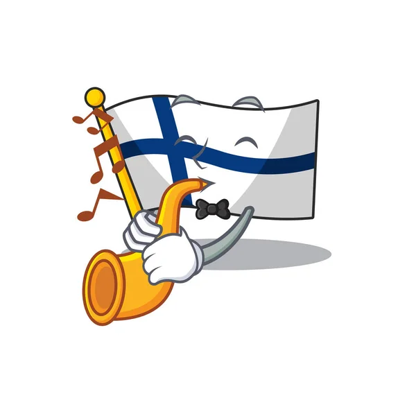Abendessen coole Flagge Finnland Zeichentrickfigur Performance mit Trompete — Stockvektor
