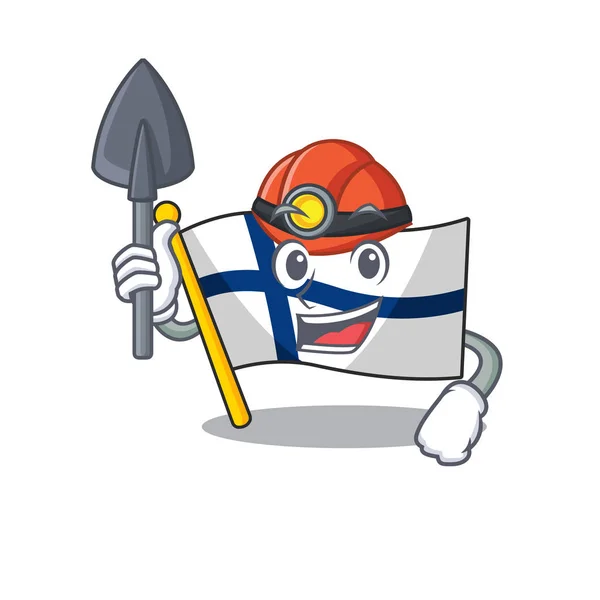 Cool Miner flag finland of cartoon mascot style — стоковый вектор