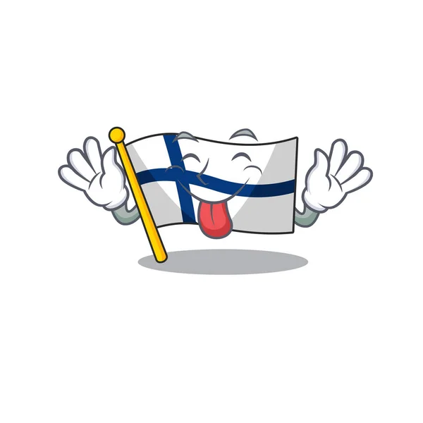 Supersüße Flagge Finnland Cartoon-Design mit herausgestreckter Zunge — Stockvektor