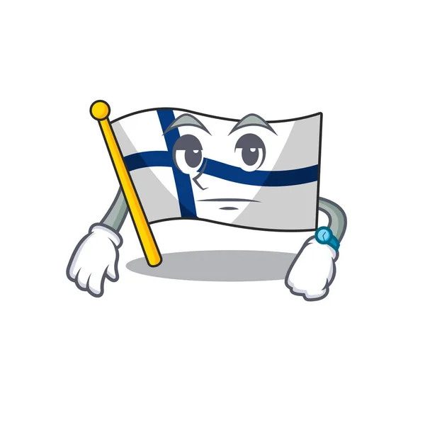 Ожидание флага Финляндии на дизайн персонажа мультфильма талисман — стоковый вектор