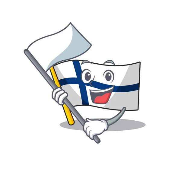 Bonito bandeira de pé com bandeira finland desenho animado personagem estilo —  Vetores de Stock