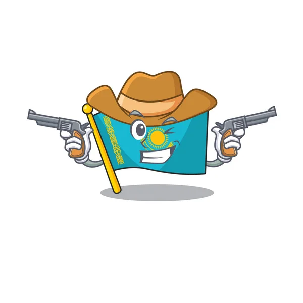 Bandeira personagem dos desenhos animados do Cazaquistão como um Cowboy segurando armas —  Vetores de Stock