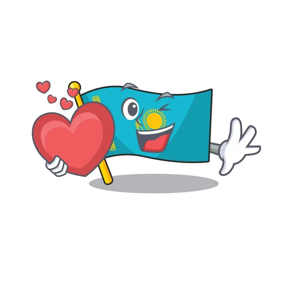 With heart flag kazakhstan cartoon character mascot style — ストックベクタ