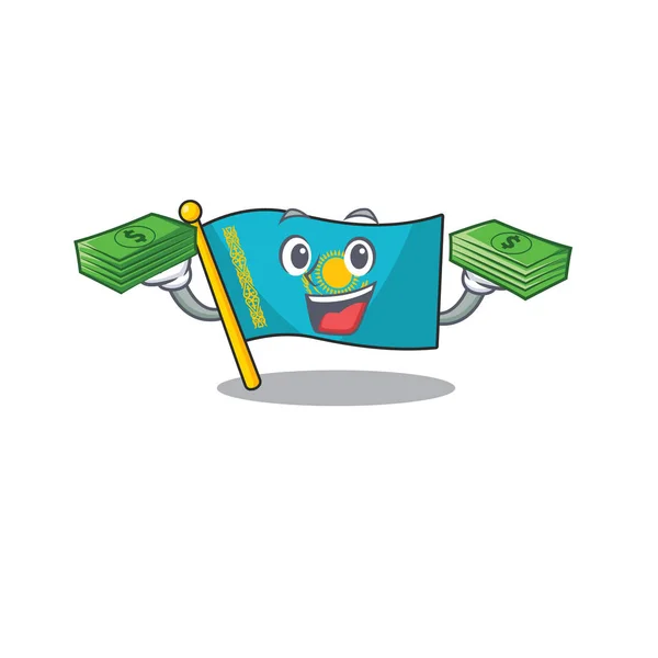 Confident smiley flag kazakhstan character with money bag — ストックベクタ