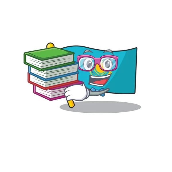 Estudante com bandeira do livro Cazaquistão mascote estilo de personagem de desenho animado — Vetor de Stock