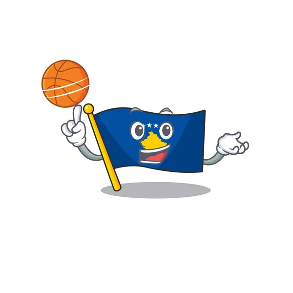 Maskottchen der Flagge Kosovo Cartoon-Charakter Stil mit Basketball — Stockvektor