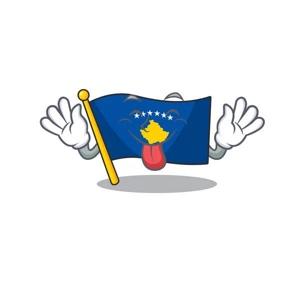 Supersüße Flagge Kosovo Cartoon-Design mit herausgestreckter Zunge — Stockvektor