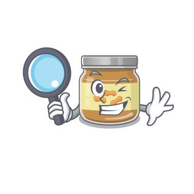 Havalı ve akıllı fıstık ezmesi dedektif maskot tarzı.