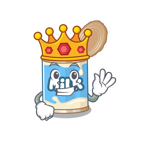 Oszałamiający skondensowanego mleka stylizowanego Króla na kreskówkowym stylu maskotki — Wektor stockowy