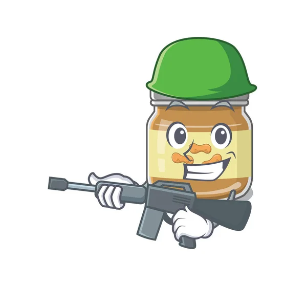 A cartoon design of peanut butter Army with machine gun — 스톡 벡터