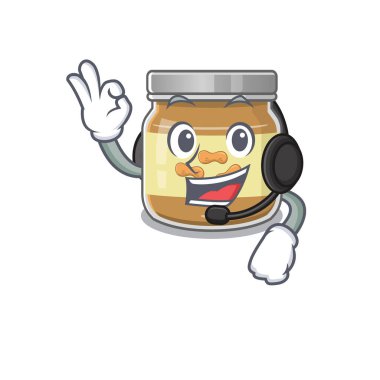 Kulaklık takarak gülen fıstık ezmesi çizgi film karakteri tasarımı