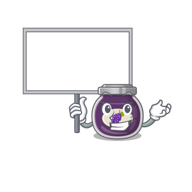 Üzüm reçeli şirin bir karikatür karakteri bir tahta getir.