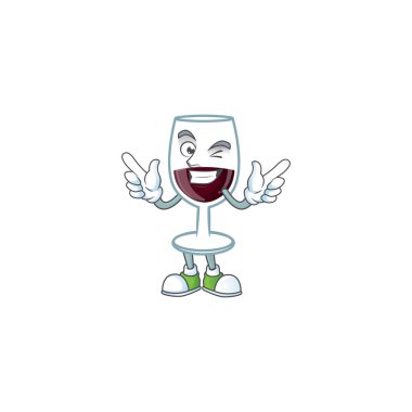 Komik surat, kırmızı şarap kadehi, göz kırpan karakter tarzı.