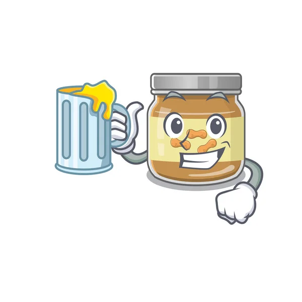Projeto de mascote de manteiga de amendoim feliz com um copo grande —  Vetores de Stock