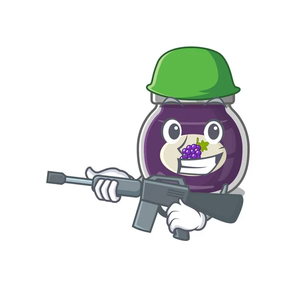 A cartoon design of grape jam Army with machine gun — Stock Vector