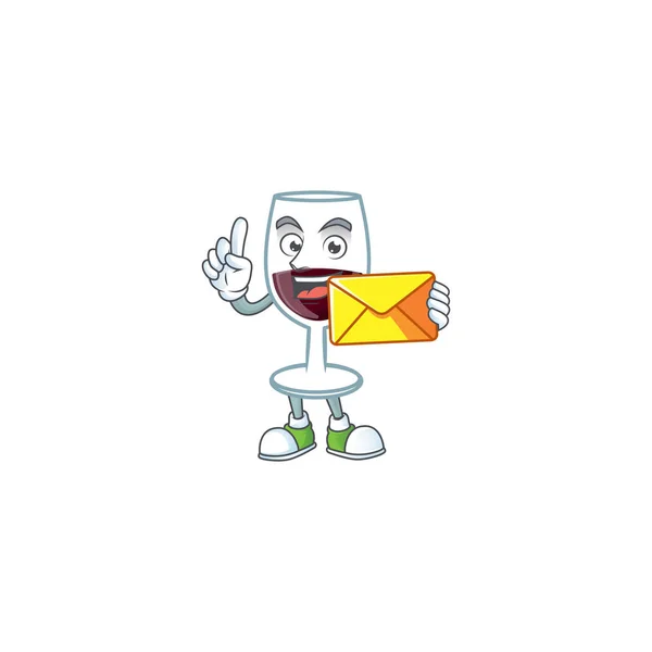 Cheerfully red glass of wine mascot design with envelope — 스톡 벡터