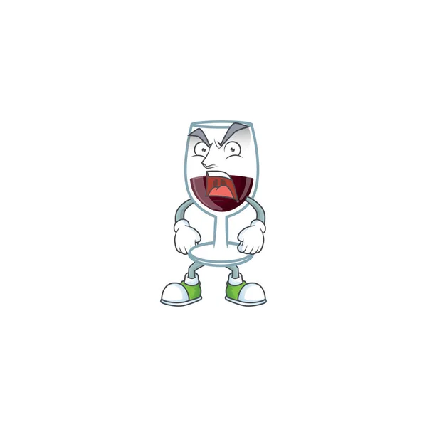 Bicchiere rosso di disegno del personaggio del cartone animato del vino con faccia arrabbiata — Vettoriale Stock