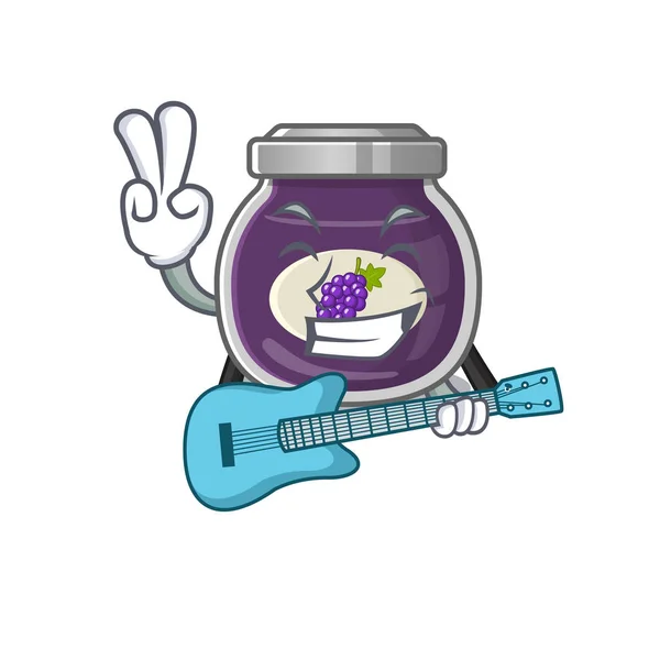 吉祥物用吉它演奏的葡萄果酱 — 图库矢量图片