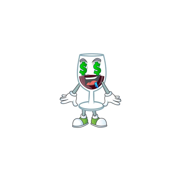 Happy riche verre rouge de vin avec l'oeil d'argent style de personnage de bande dessinée — Image vectorielle