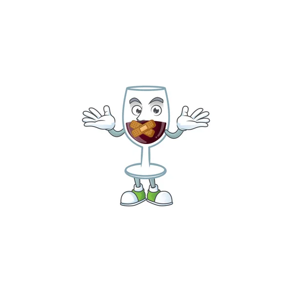 Un gesto silencioso de cristal rojo de la mascota del vino diseño de personajes de dibujos animados — Vector de stock