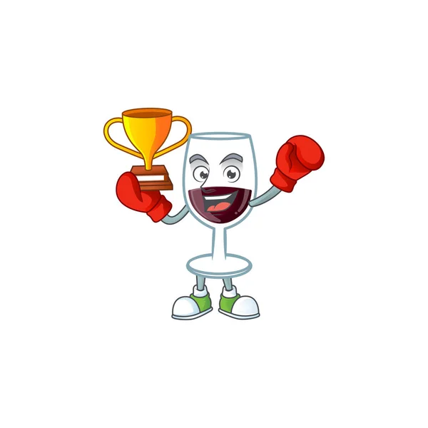 Fantastic Boxing winner of red glass of wine in mascot cartoon style — Stock Vector