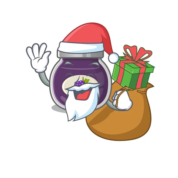 Confiture de raisin Santa Cartoon character design ayant une boîte de cadeau — Image vectorielle