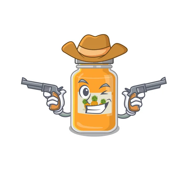 Engarrafamento de abacaxi vestido de cowboy com armas — Vetor de Stock