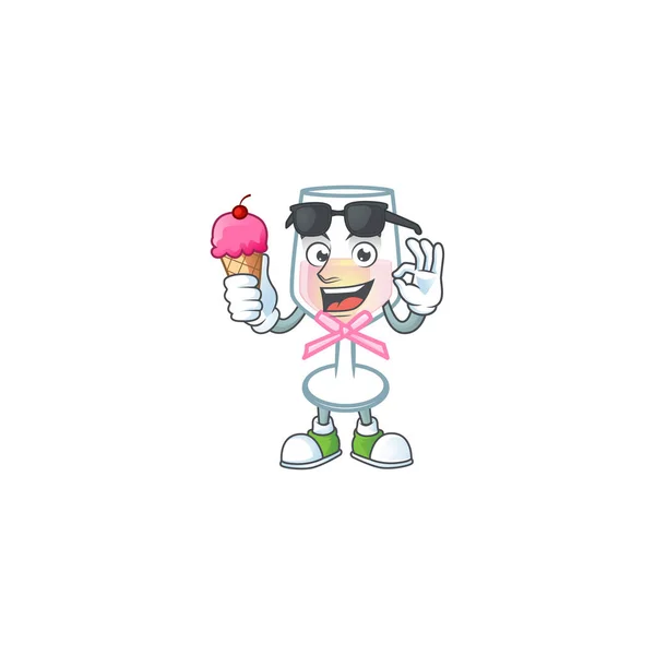 Pink glass of wine mascot cartoon design with ice cream — Stock Vector
