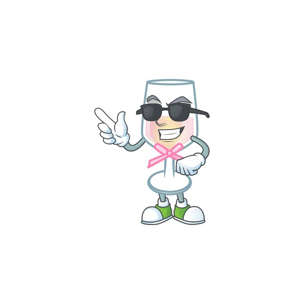 Super cool pink glass of wine character wearing black glasses — 스톡 벡터