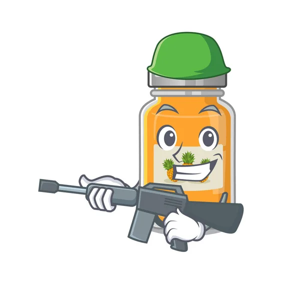 Un diseño de dibujos animados de mermelada de piña Ejército con ametralladora — Vector de stock