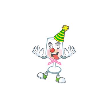 Komik palyaço pembe şarap kadehi çizgi film karakteri maskot tasarımı