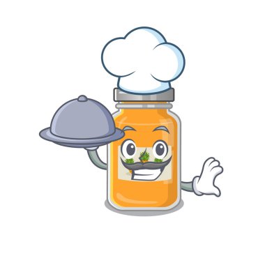 Bir şef olarak ananas reçeli dizaynı tepside yemek yemek