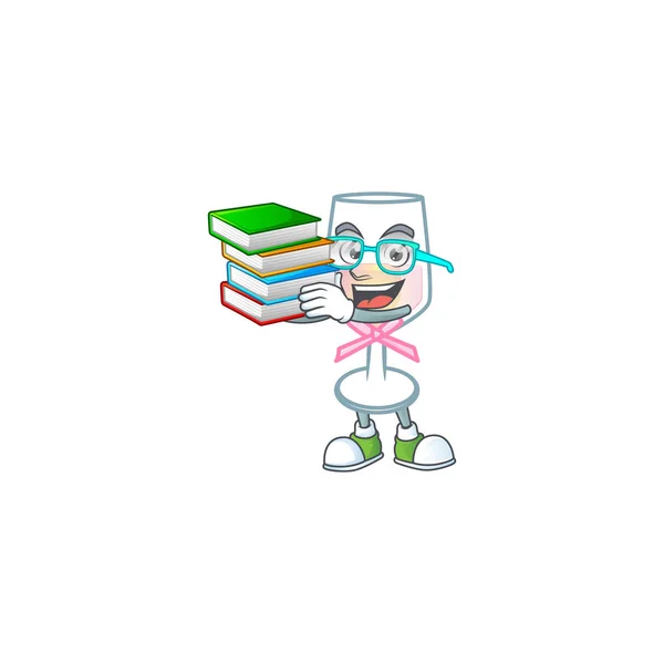 Hűvös és okos Diák rózsaszín pohár bor kabala rajzfilm könyv — Stock Vector
